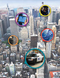 City view with inlaid bubble images