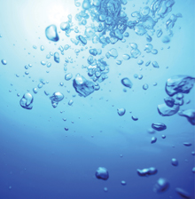 Bubbles in a blue liquid