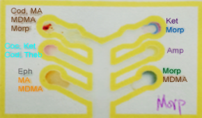 A demonstration of our microfluidic paper-based device for the detection of seized drugs in a morphine sample