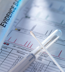 DNA Profile Kit with sample swabs, test results and forensic bag used in forensic analysis