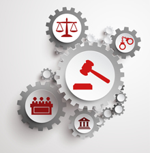 Gears with criminal justice images
