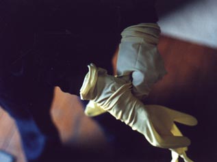 Image of officer with double gloves on hand