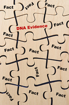 Puzzle where all of the pieces say "Fact" on them except one that says "DNA Evidence"