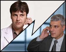 Photo of two men talking on the phone to each other