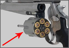 Revolver cylinder, loaded with cartridges