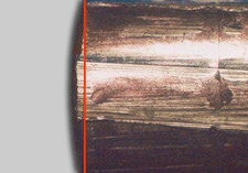 Two test bullets with land and groove impressions aligned, showing an area of correspondence