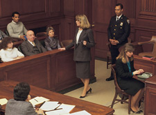 Female lawyer talking in court to jury