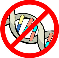Clipart of DNA strand with red circle with diagonal line through it