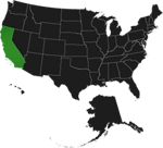 map of the United States with all states black, except California which is green