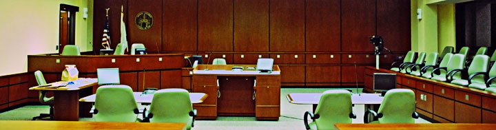Photo of an empty courtroom