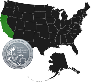 map of united states, with California in green