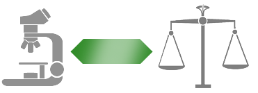 illustration of a microscope and a set of justice scales