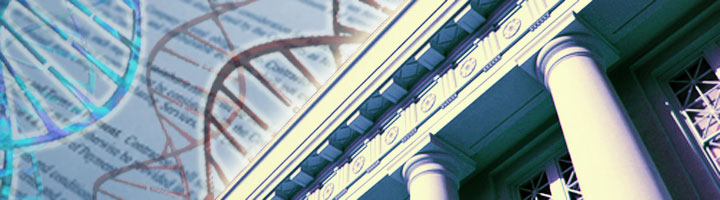 Composite Photo of Courthouse with DNA double helix' in the sky
