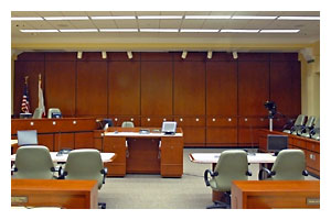 Photo of an empty courtroom