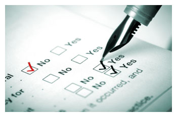 A piece of paper with lots of check boxes that say Yes and No