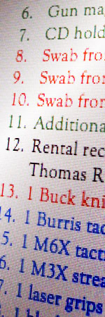 Zoomed in view of list of evidence